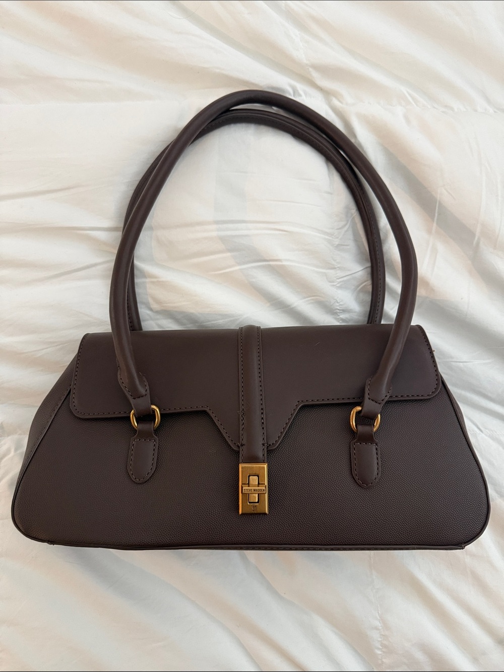 Steve Madden Chocolate Brown Shoulder Bag with Gold Hardware